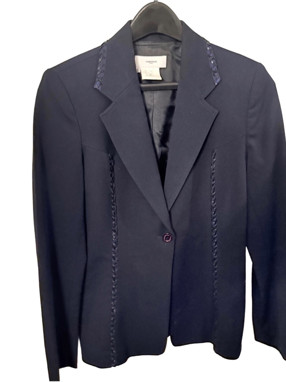 Vertigo Vintage Women’s Navy Blazer With Braided Details Sz Small EUC